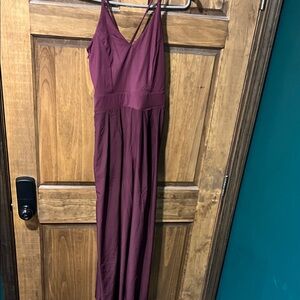 HALARA Burgundy Sleeveless V-Neck Jumpsuit